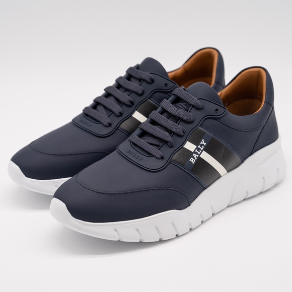size 12 Bally Bronnye Blue Navy Sneakers Leather White - Picture 1 of 14